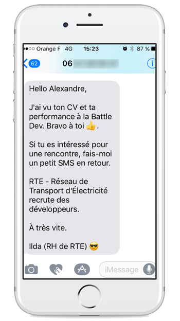 SMS pour recruter un développeur